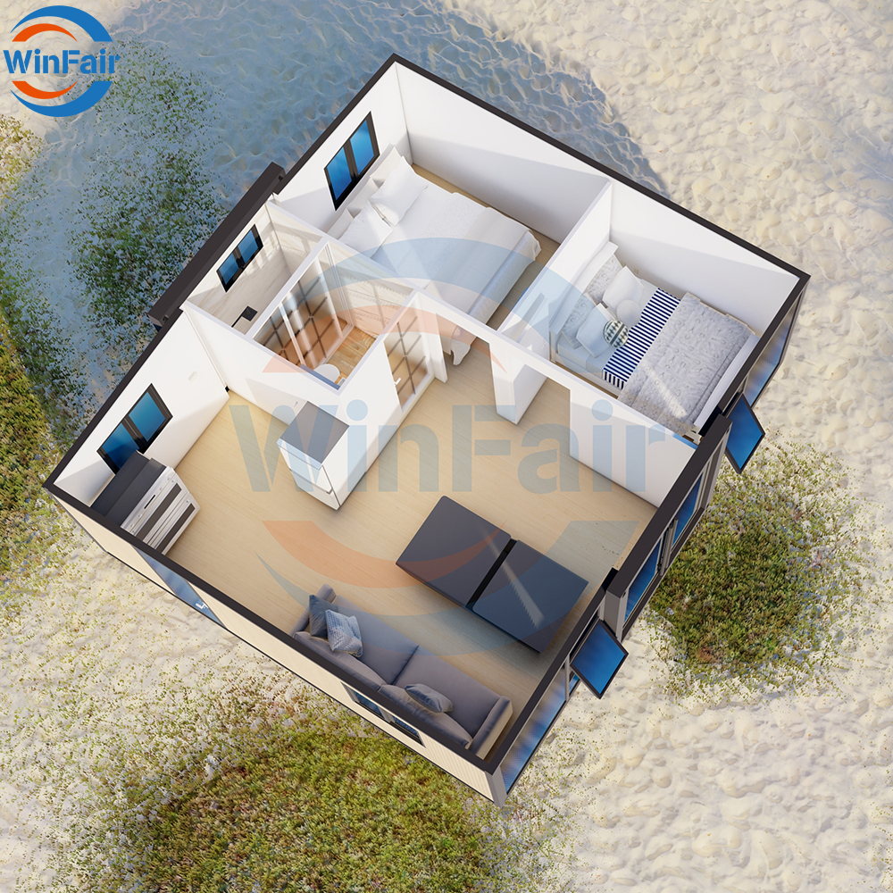WinFair 2 Bed Room Foldable Container Mobile Expandable Prefab House Prefabricated Homes Villas 19Ft X20 Ft With Restroom