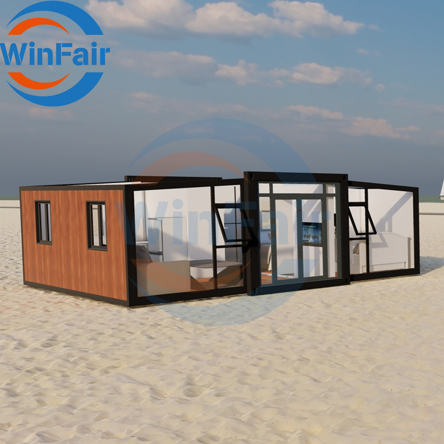 WinFair Prefabricated Portable Modelar House To Live In 2 Bedrooms Living Mobile Expandable Prefab Container Modulair House