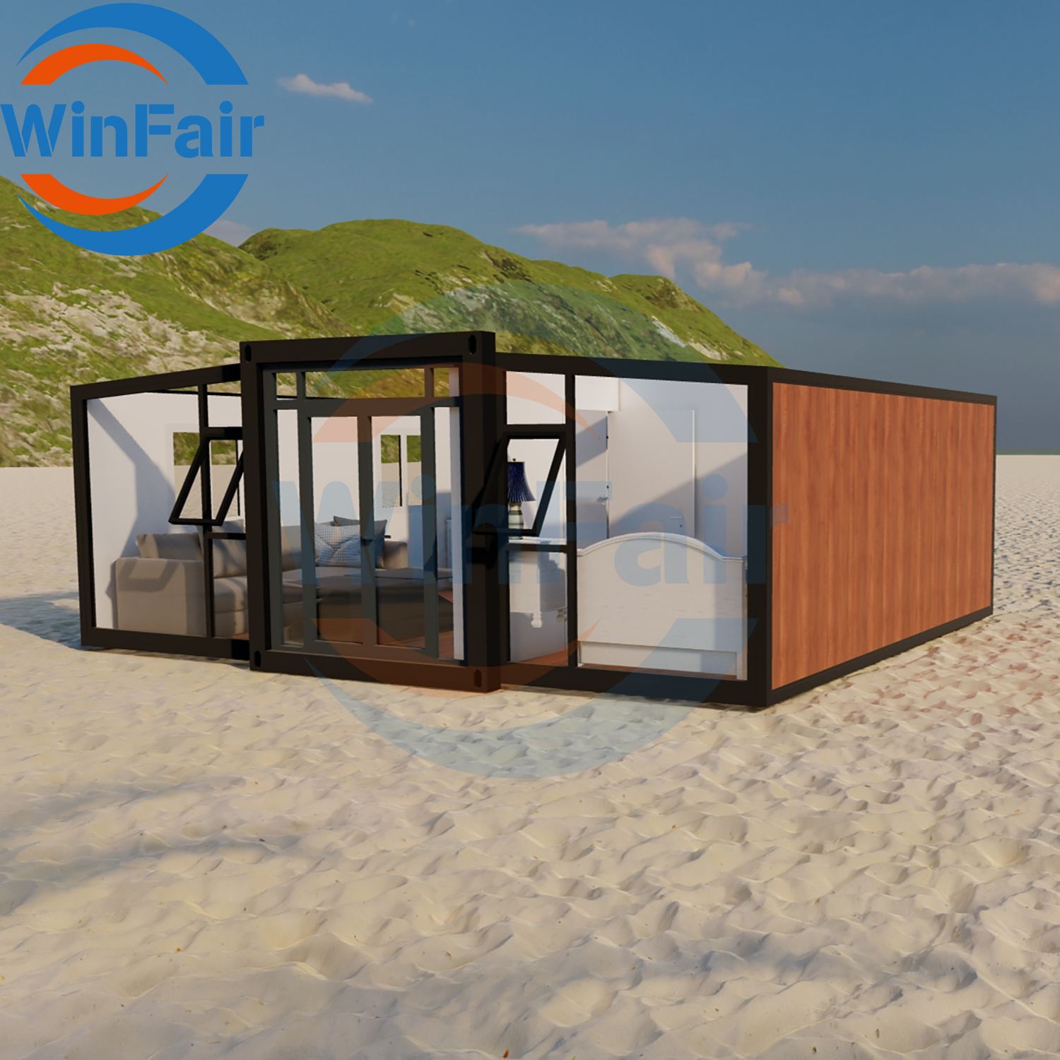 WinFair Prefabricated Portable Modelar House To Live In 2 Bedrooms Living Mobile Expandable Prefab Container Modulair House