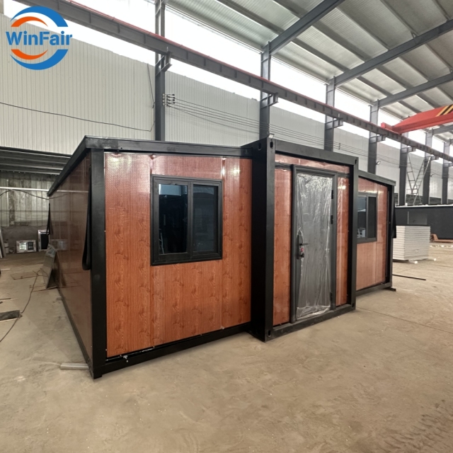 WinFair Luxury Foldable Beach House Prefabricated Homes Mobile Expandable Prefab Container House Expanding With Restroom 20Ft