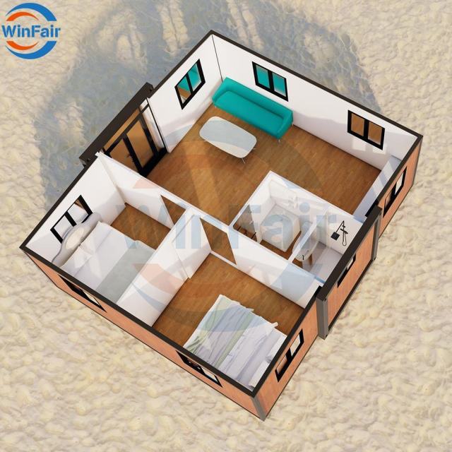 WinFair 20Ft Folding 2 Bedroom Portable Container Expandable Prefab Modulair House Under 50K Prefabricated Homes Modern Luxury