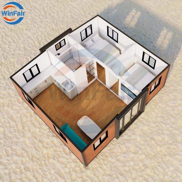 WinFair 20Ft Folding 2 Bedroom Portable Container Expandable Prefab Modulair House Under 50K Prefabricated Homes Modern Luxury