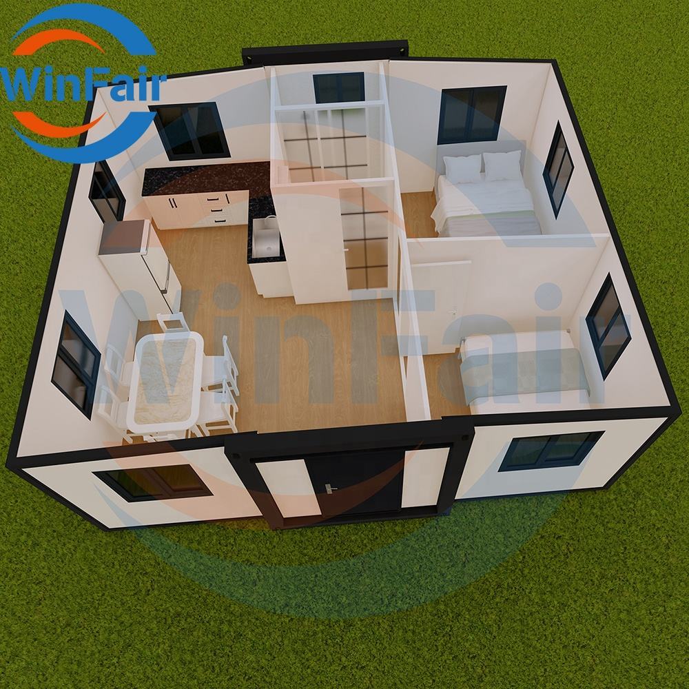 WinFair Luxury Foldable 2 Bedroom Mobile Expandable Prefab Tiny Prefabricated Container House 20Ft With Kitchen And Bathroom
