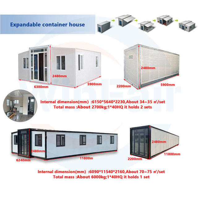 WinFair Luxury Container Modelar Tiny 20Ft Houses 2 Bedroom Homes Modern Mobile Prefab Tiny Luxury Expandable Container House