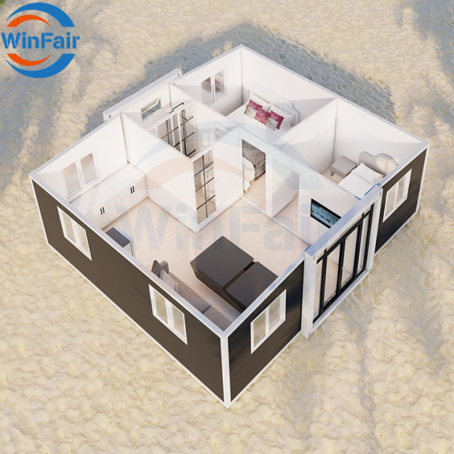 WinFair 20Ft Folding Extension Expandable Prefabricated Home Mobile Prefab 2 Bedroom Container House With Toilet For Sale