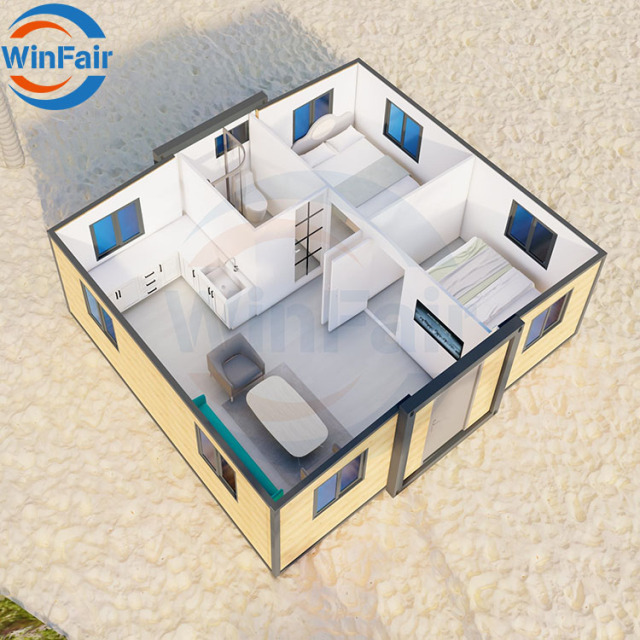 WinFair Luxury Prefabrik 20Ft Foldable Prefab Mobile Expandableprefab Houses 2 Bedroom Container House With Bathroom For Living