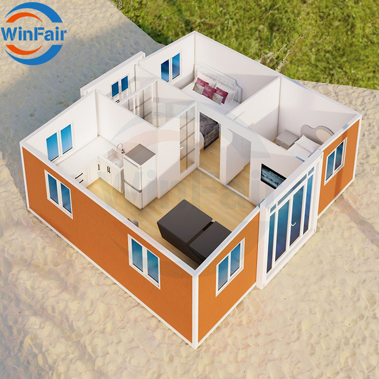 WinFair Expandable Prefabricated Foldable Portable Prefab Homes Tiny Mobile House 2 Bedroom Container House 20 Ft With Restroom