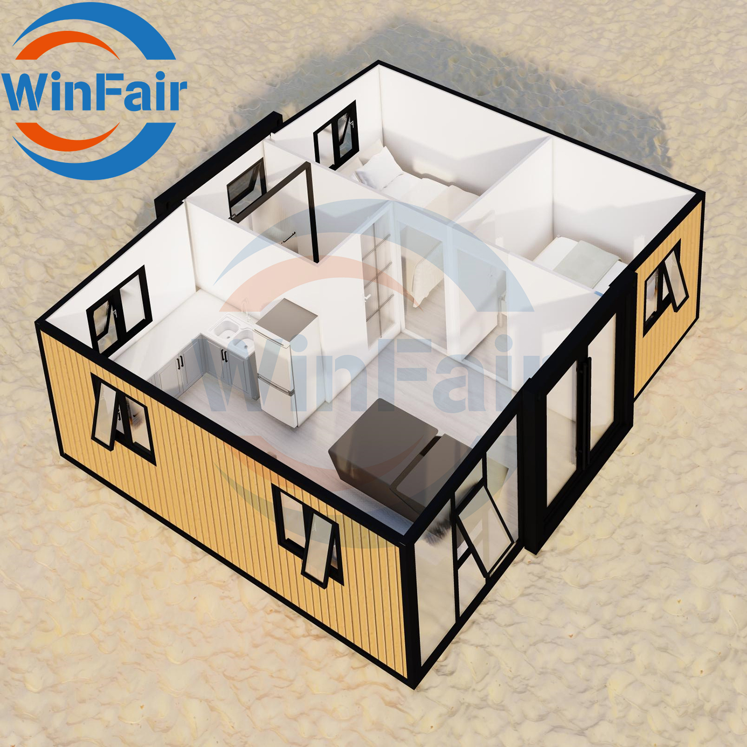 WinFair 2 Bedroom Prefab Tiny Luxury Homes Prefab Modern Prefabricated 20Ft Container Expandable Folding House With Toilet