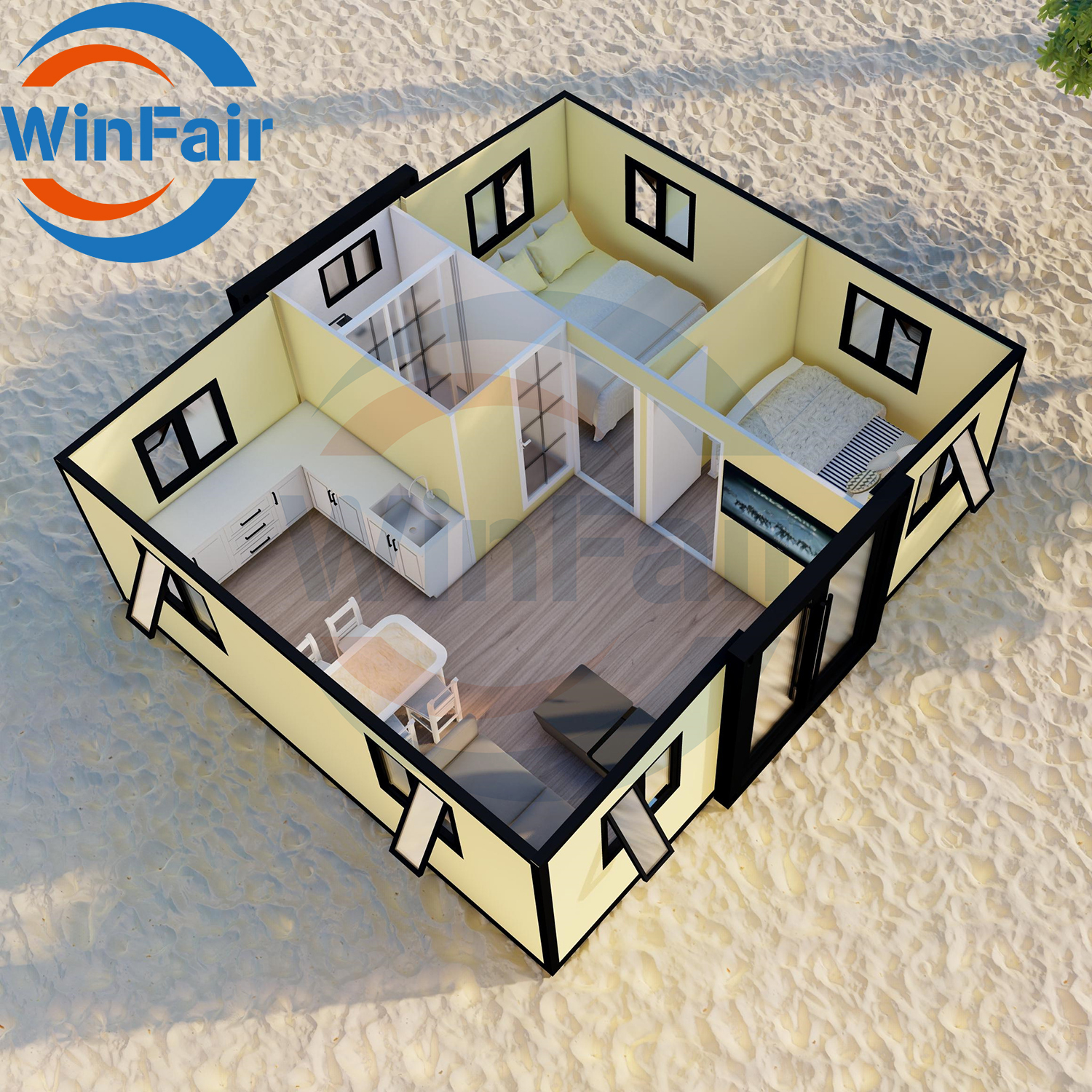 Winfair Tiny Homes Prefabricated To Live In 20Ft Mobile Expandable Prefab Houses 2 Bedroom Container With Restroom Outdo