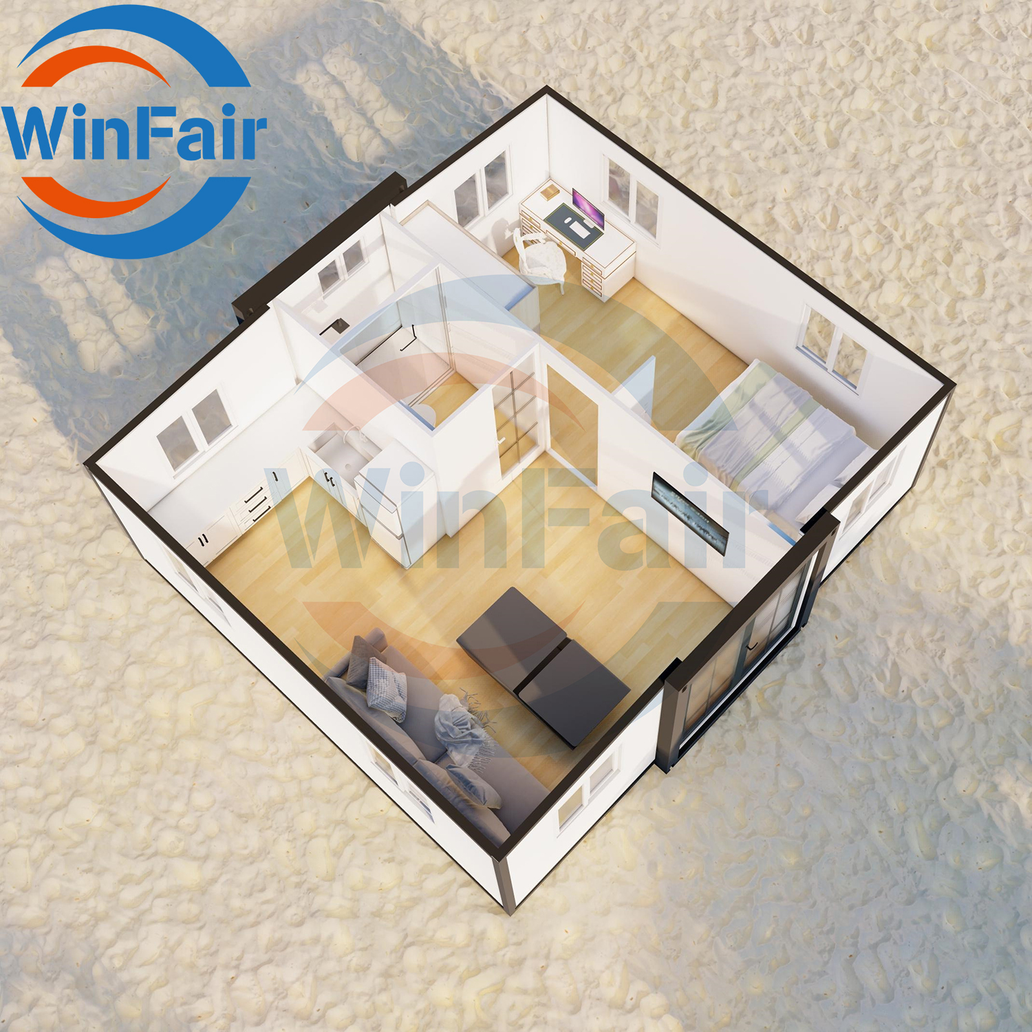 WinFair Villa House Luxury Prefab Beach Prefabricated Home 20Ft Expandable Container House Villas 1 Bedroom With Restroom