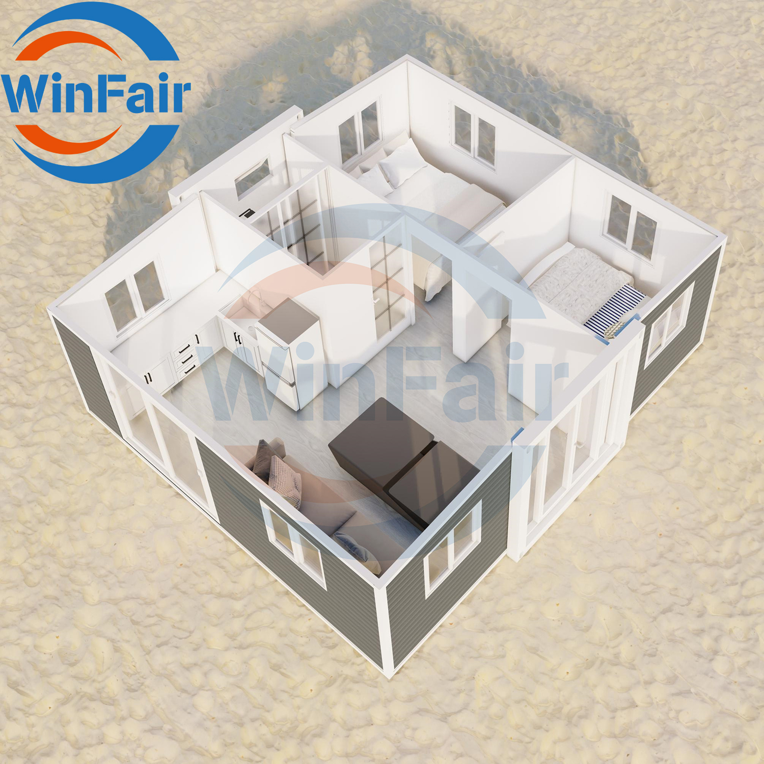 WinFair Prefabricated Prefabrik Mobile Foldable Extension 20Ft Prefab Extensible Container Houses With Bathroom China 2 Rooms