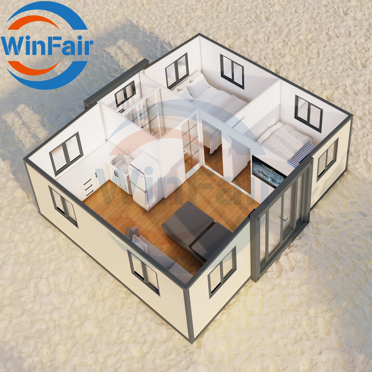 WinFair 20Ft Folding Container Tiny Houses 2 Bedroom Prefabricated Homes Villas With Kitchen And Bathroom Prefab Modelar Houses
