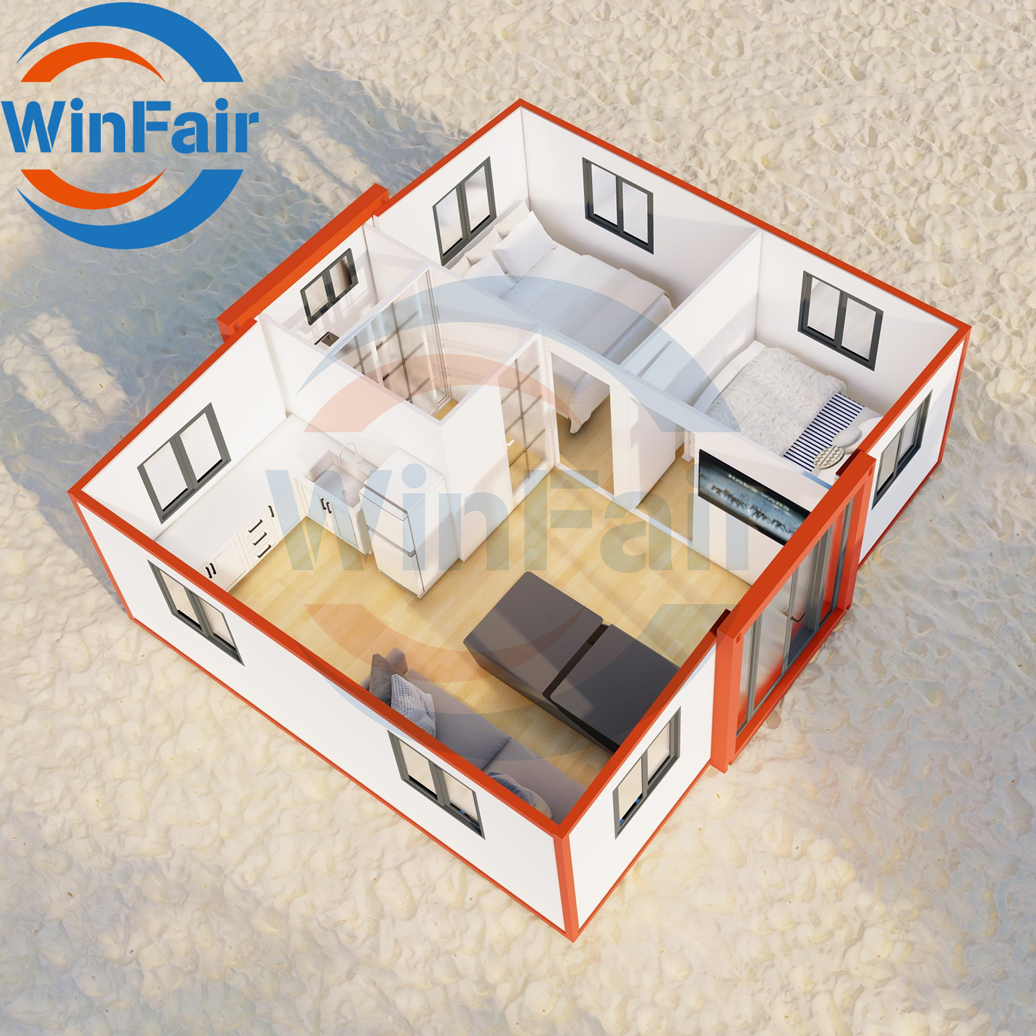 WinFair Luxury Beach House Prefabricated Tiny Mobile Expandable Prefab Foldable House 19Ft X 20Ft 2 Bedroom With Restroom