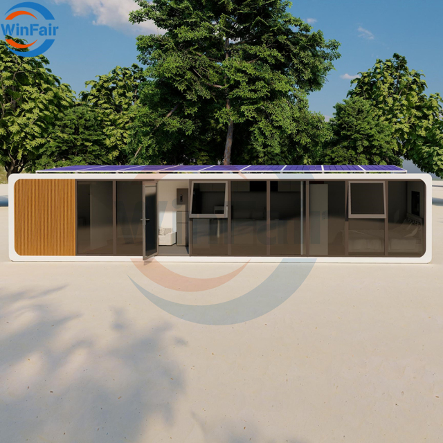 WinFair Complete Prefabricated Prefab 2 Bed Apple Cabin Bath Ready Modular Container House 40 Ft In Mexico For Travel Suppliers