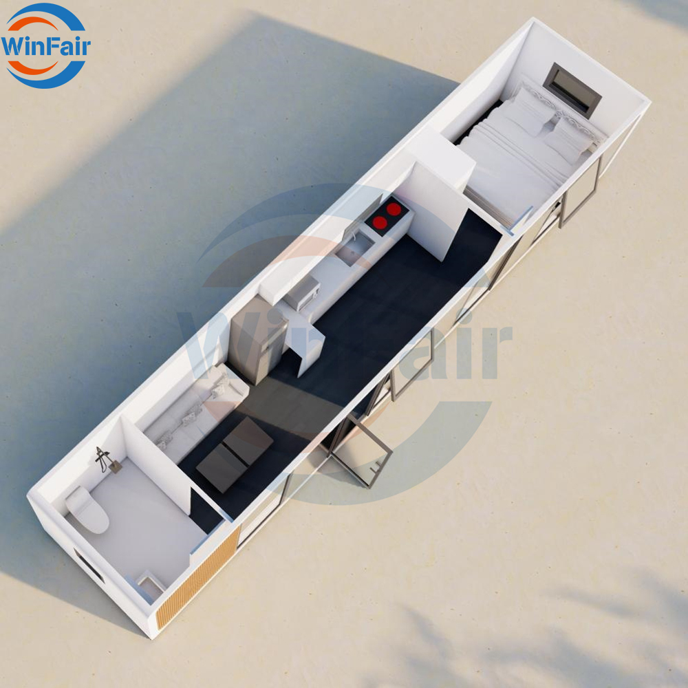 WinFair Complete Prefabricated Prefab 2 Bed Apple Cabin Bath Ready Modular Container House 40 Ft In Mexico For Travel Suppliers
