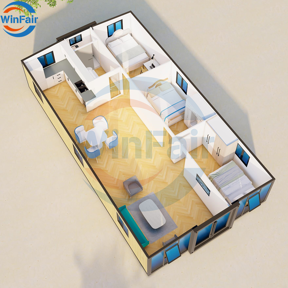 WinFair Custom Prefab Folding Prefabricated 40 Foot European Container Beach Houses Expandable 3 Bedrooms House Made in China