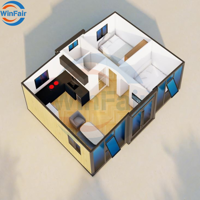 WinFair Small Pre Fabricated Mobile Expandable 20 Feet Container Houses Prefab Homes Foldable Villa Ready to Live 2 Bedroom