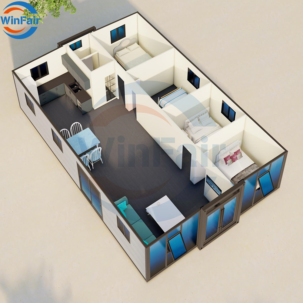 WinFair Price Portable Homes 4 Bedroom Finished Modular Prefab Glass Prefabricated Container House Modern 40 Ft For Sale