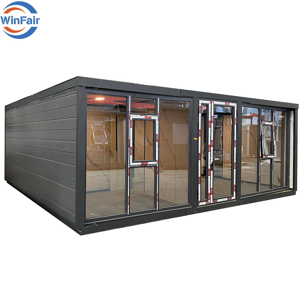 WinFair Flat Roof Foldable Modular Prefab Prefabricated Folding Kitchen Glass Container House Luxe Thailand Importer Wholesale