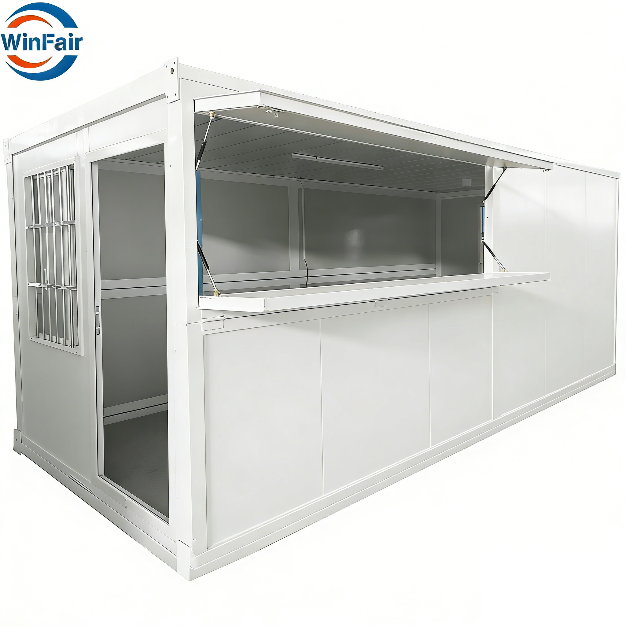WinFair Portable Folding Prefab Mobile Prefabricated Modular Sandwich Panel Fast Food Container House Kiosk Coffee Shop 20Ft