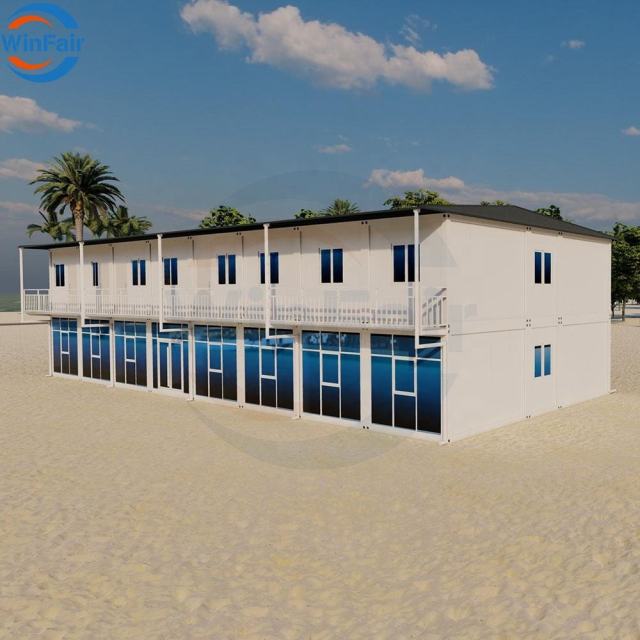 WinFair China Pitched Roof Prefabricated Duplex House Spain Overseas Outdoor Prefab Modern Style Two Story Container House