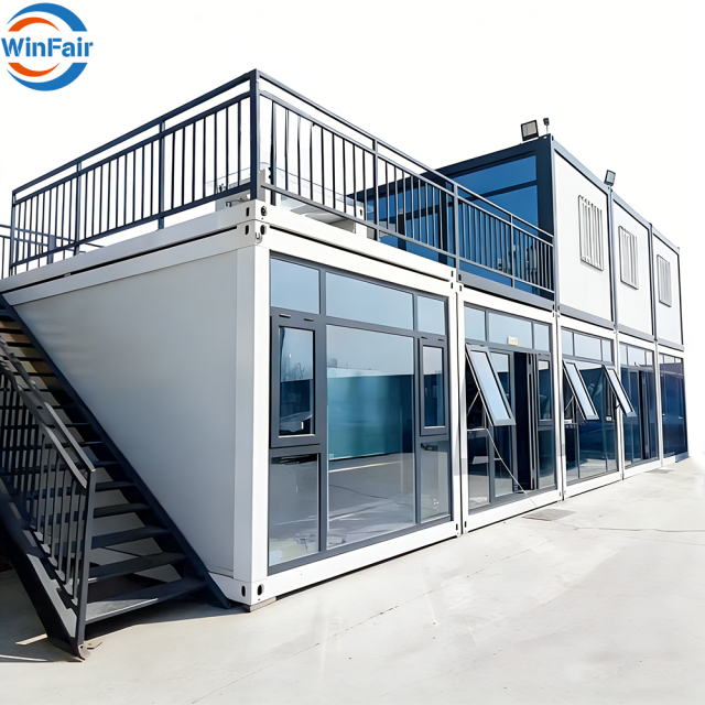 WinFair Luxury 2 Story Modular Steel Homes Office Prefab Granny Flat Container House Price Prefabricated With Terrace