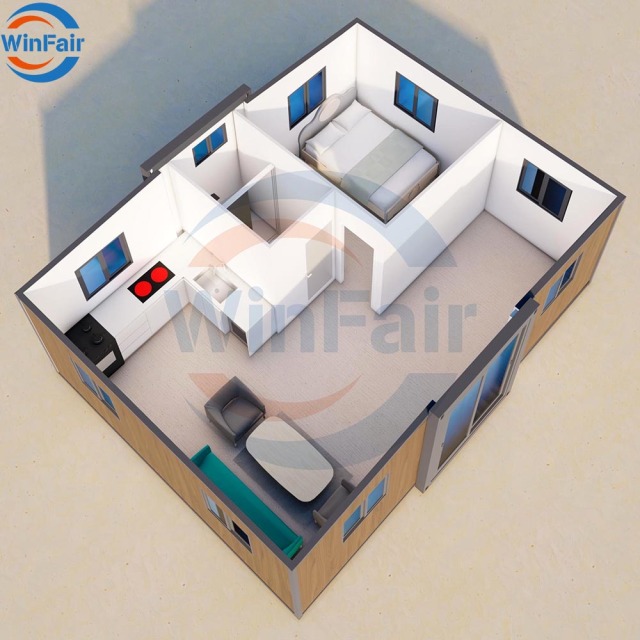 WinFair Wholesale Low Price 2Bedroom Modern Prefabricated Prefab Tiny Steel Folding Mobile Container House With Bathroom
