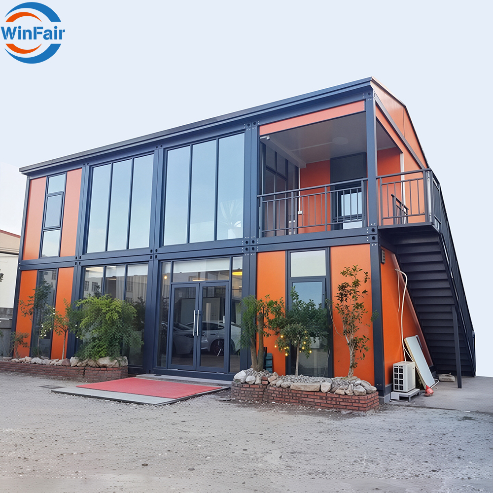 WinFair Low Cost Two Story Triangle Roof Prefab Modular Living Container House With Glass Wall Tiny Prefabricated Module House