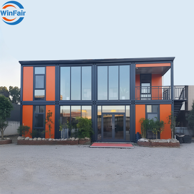 WinFair Low Cost Two Story Triangle Roof Prefab Modular Living Container House With Glass Wall Tiny Prefabricated Module House
