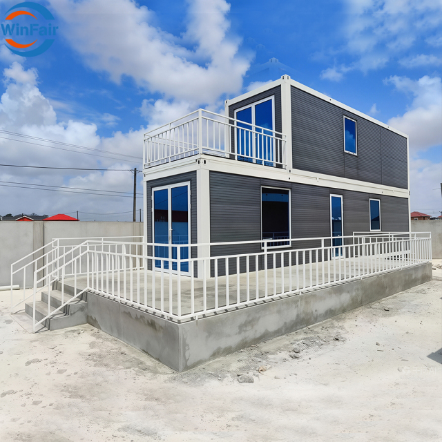 WinFair Luxury 20Ft Prefabricated Two Story Container House With Terrace Prefab Modular Homes for Staff Quarters / Bunkhouse
