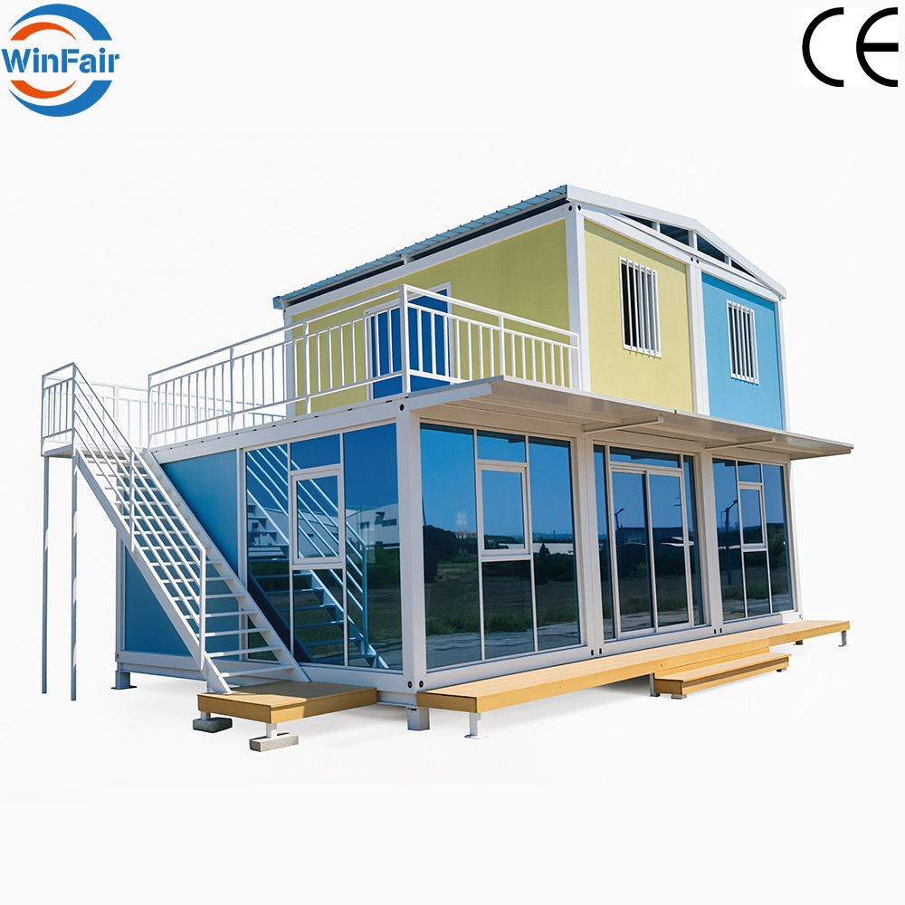 WinFair Low Cost CE Certified Two Story Glass Wall Prefab Detachable Living Container House for Worker Camp/Labor Camp