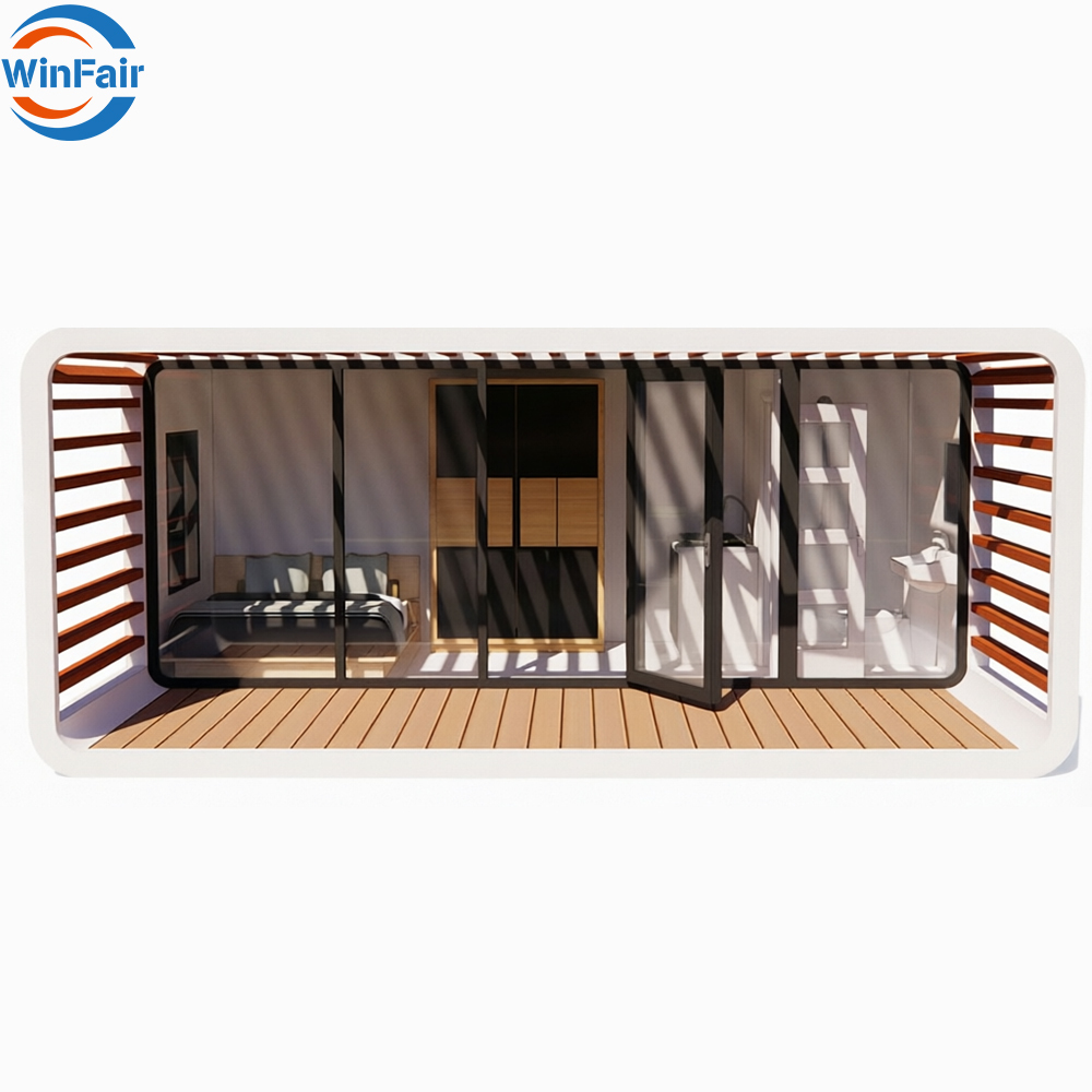 WinFair Prefabricated Aluminum 20Ft Glass Wall Apple Cabin Container House Office for Granny Flat House/Dormitory Office Camp