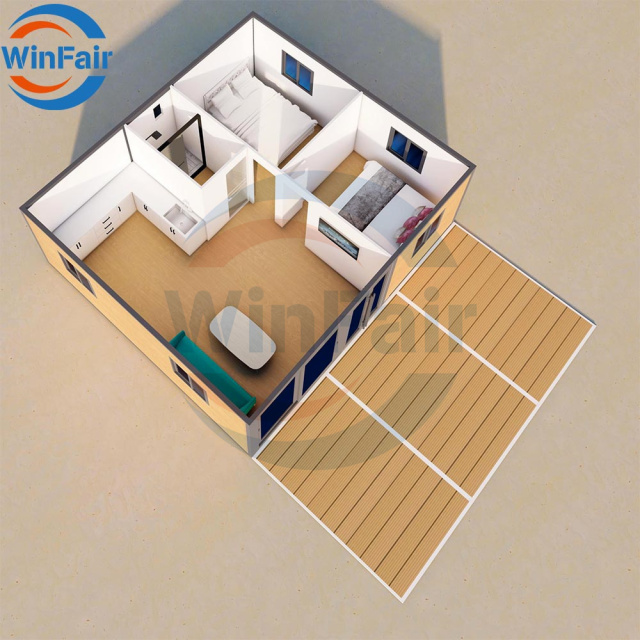 WinFair Price Prefabricated House Folding Expandable 2 Bedroom Container House Prefab Homes for Granny Flat / Guest House