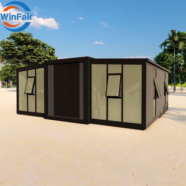 WinFair 4H Quick Assembly 20Ft Modular Prefab Folding Expandable Tiny Container House Home With Glass Wall for 2/3 Bedroom