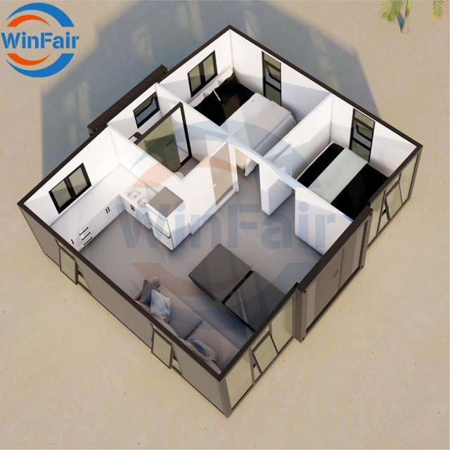 WinFair 4H Quick Assembly 20Ft Modular Prefab Folding Expandable Tiny Container House Home With Glass Wall for 2/3 Bedroom