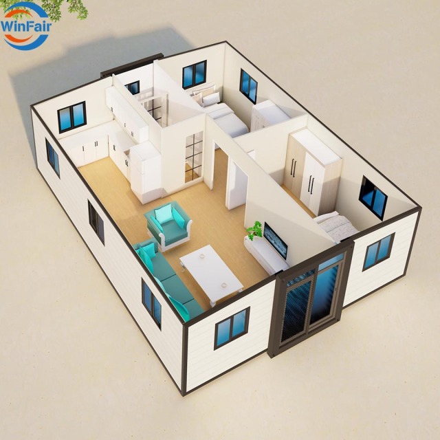 WinFair Mobile Expandable Prefab Beach Modulair Luxury Container Modular Portable House Villas 2 Bedrooms With Bathroom