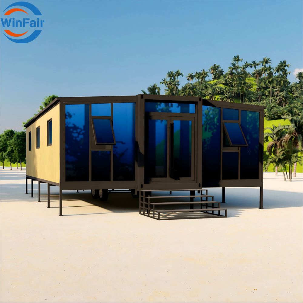 WinFair Prefab Modular Mobile Home Trailer 3 Bedroom Container House 30Ft With Bathroom for Vacation Rental / Mobile Cafe