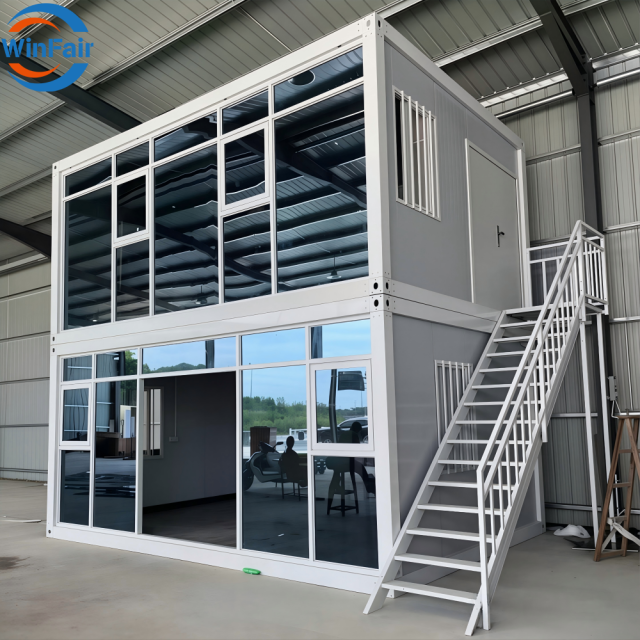 WinFair Dismountable Prefabricated Double Story Small Container Glass House Modern California With Bathroom for Creative Space