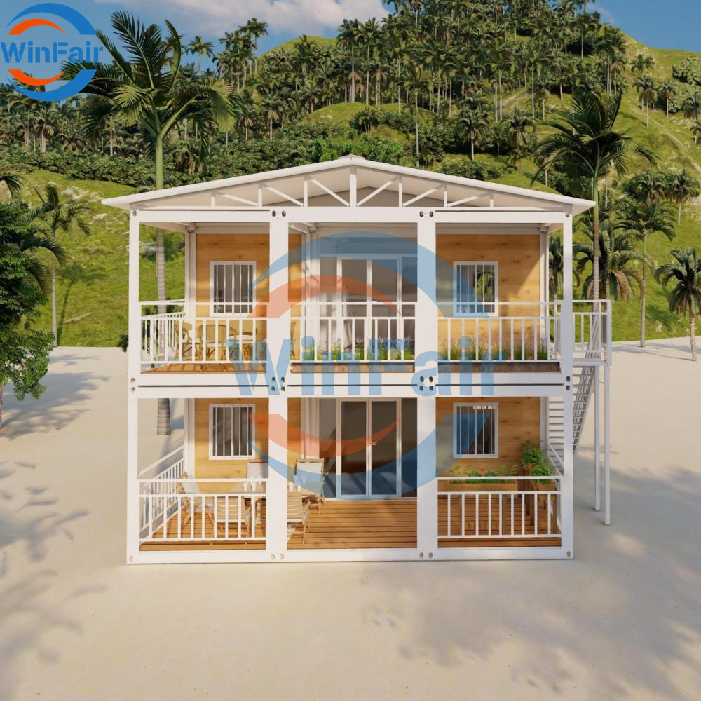 WinFair Paraguay Low Cost Prefab Container House Prefabricated Double Story House With Porch for Home Studio / Creative Space