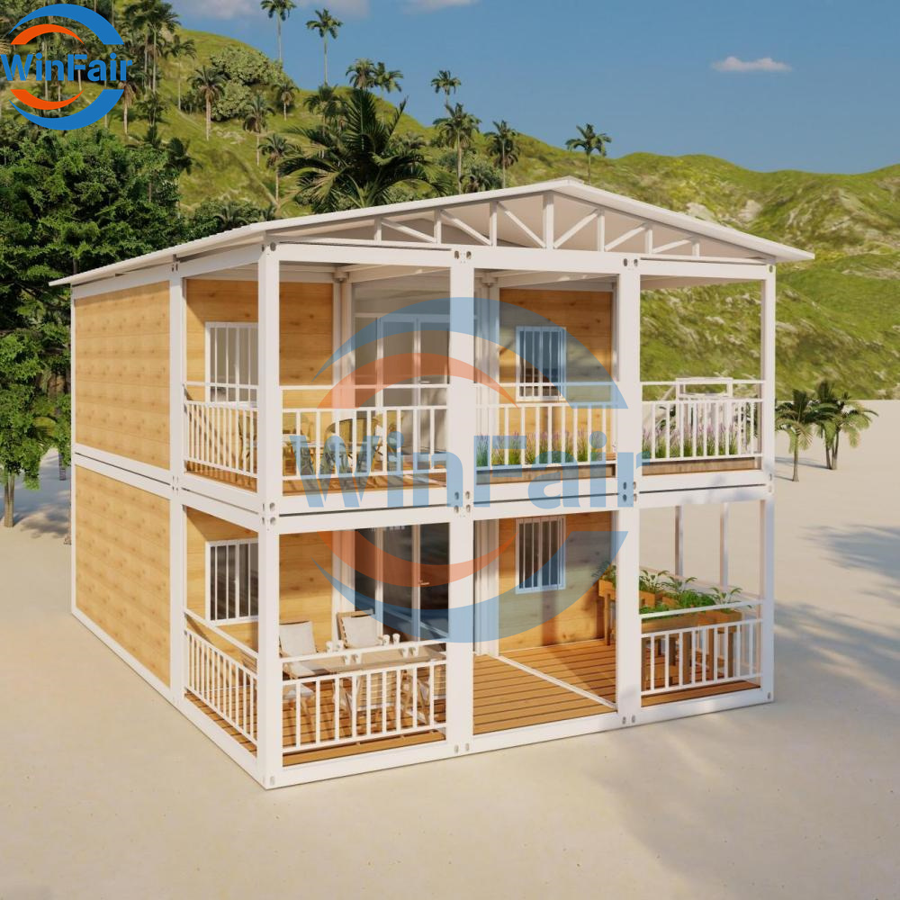 WinFair Paraguay Low Cost Prefab Container House Prefabricated Double Story House With Porch for Home Studio / Creative Space