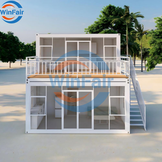 WinFair Panama Residential 20Ft Prefab House Glass Two Story Container Mobile Pre Fabricated Villa House for Rural Farmhouse