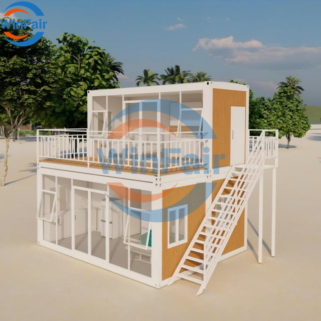 WinFair Zambia Low Cost Brown Detachable Prefabricated Mini Container Homes Luxury House 2 Floors for Low-Cost / Economical