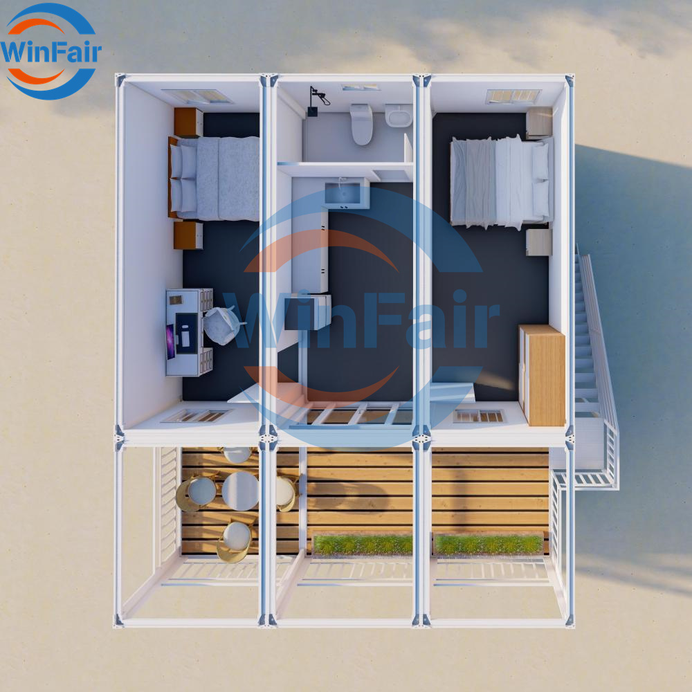 WinFair Paraguay Low Cost Prefab Container House Prefabricated Double Story House With Porch for Home Studio / Creative Space