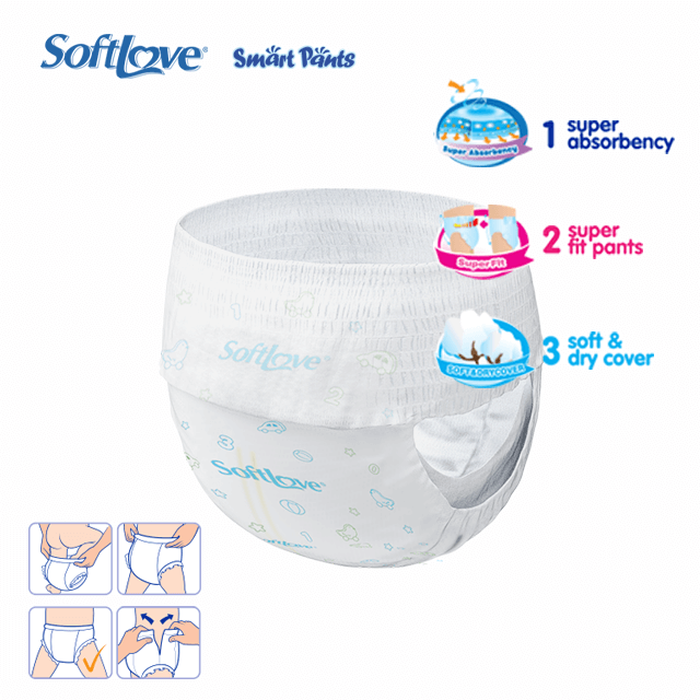 Fabricants de couches jetables pour bébé Softlove Smart Pants (S10)