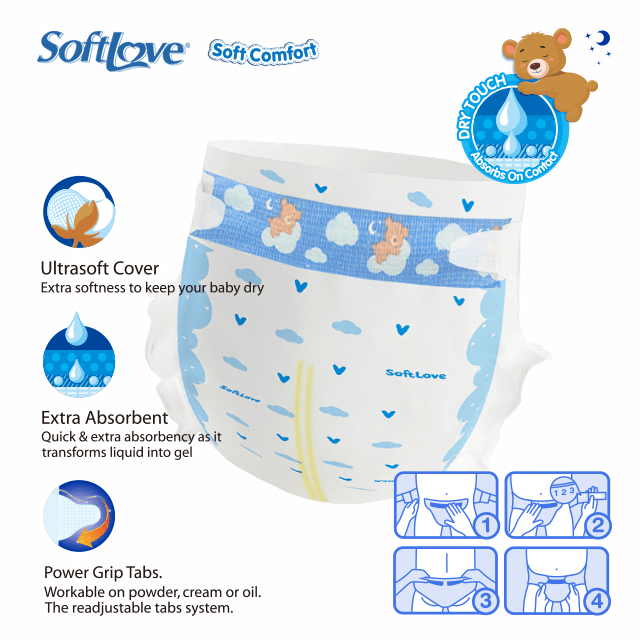 Couche Softlove Soft Comfort Meilleures couches pour bébé à haute capacité d'absorption (S14)