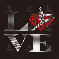 Dance Rhinestone Iron-on Crystal Bling Hotfix Sparkle Love Transfer Applique for Dancer Dancing Shirt With love