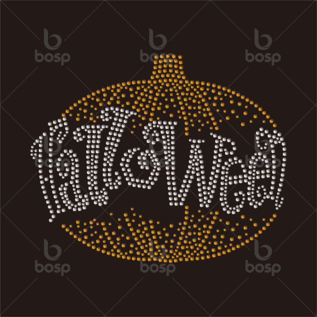 Custom Bling Pumpkin Halloween Motifs Rhinestone Transfer for Clothing