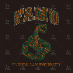 FAMU Rattlers Custom Rhinestones Transfer NFL Football Team Motif Hotfix Florida A&M Iron on Rhinestone Transfer