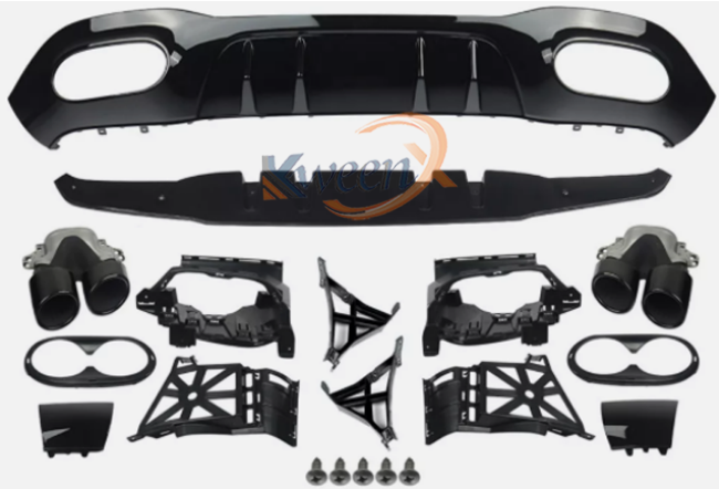 rear bumper diffuser update AMG with round exhaust silver/black-W177