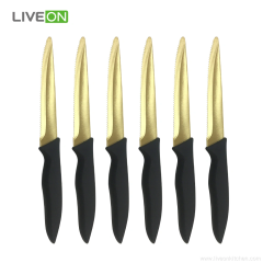 Gold Titanium Coating Steel Plastic Handle Steak Knife
